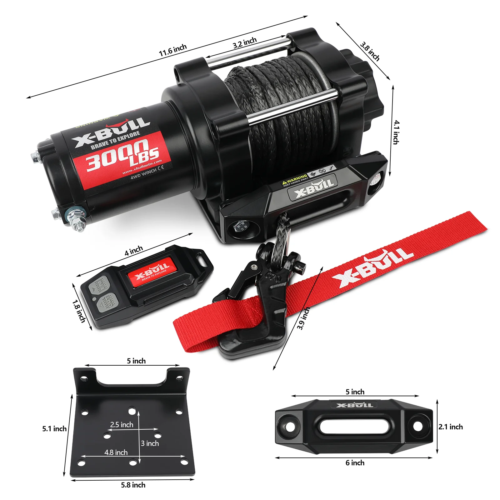 X-BULL 12V 2S Series Electric Winch 3000LBS 15M Synthetic Rope ATV UTV Boat Trailer Winch - Image 3