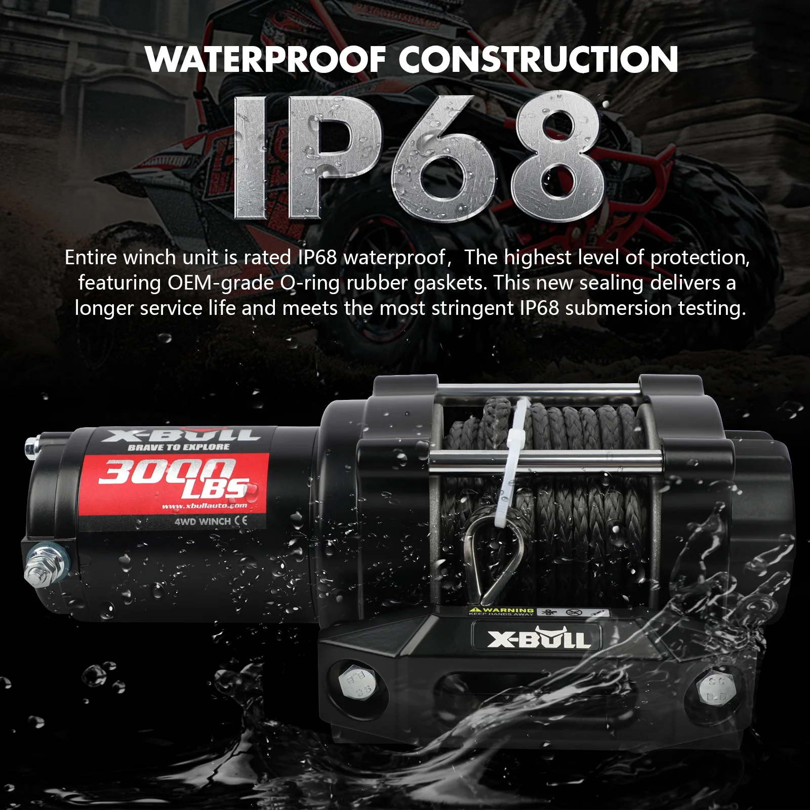 X-BULL 12V 2S Series Electric Winch 3000LBS 15M Synthetic Rope ATV UTV Boat Trailer Winch - Image 4