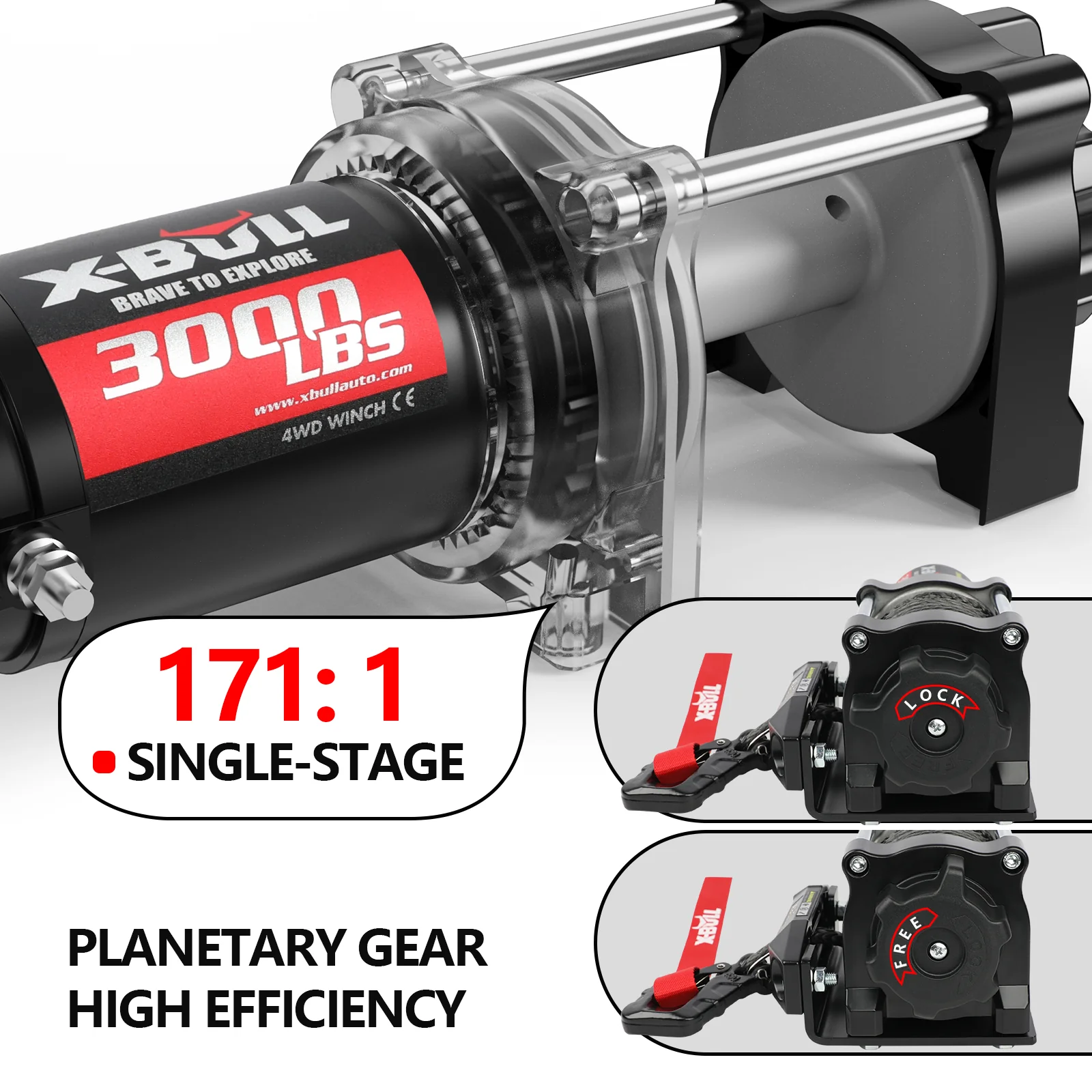 X-BULL 12V 2S Series Electric Winch 3000LBS 15M Synthetic Rope ATV UTV Boat Trailer Winch - Image 5