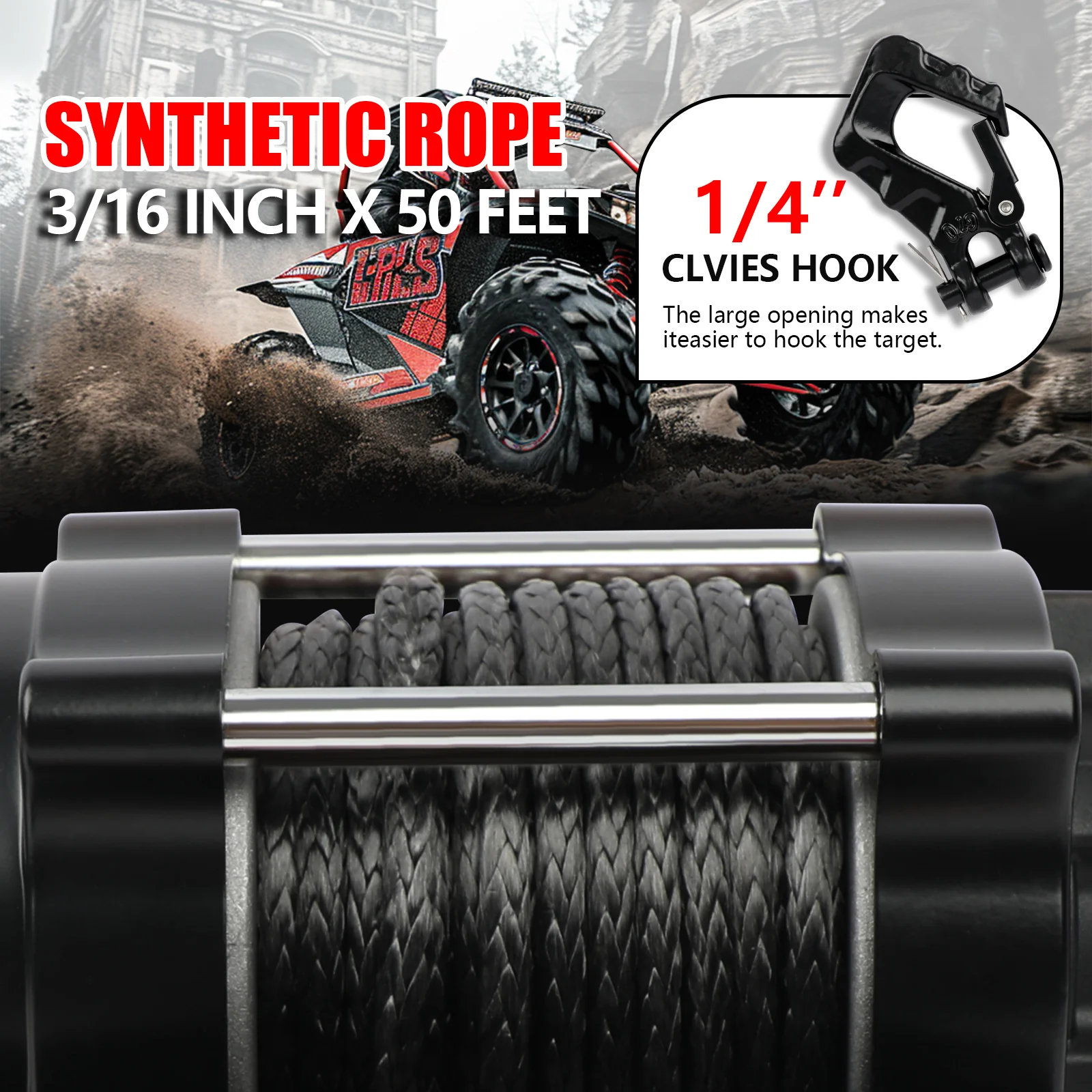 X-BULL 12V 2S Series Electric Winch 3000LBS 15M Synthetic Rope ATV UTV Boat Trailer Winch - Image 7