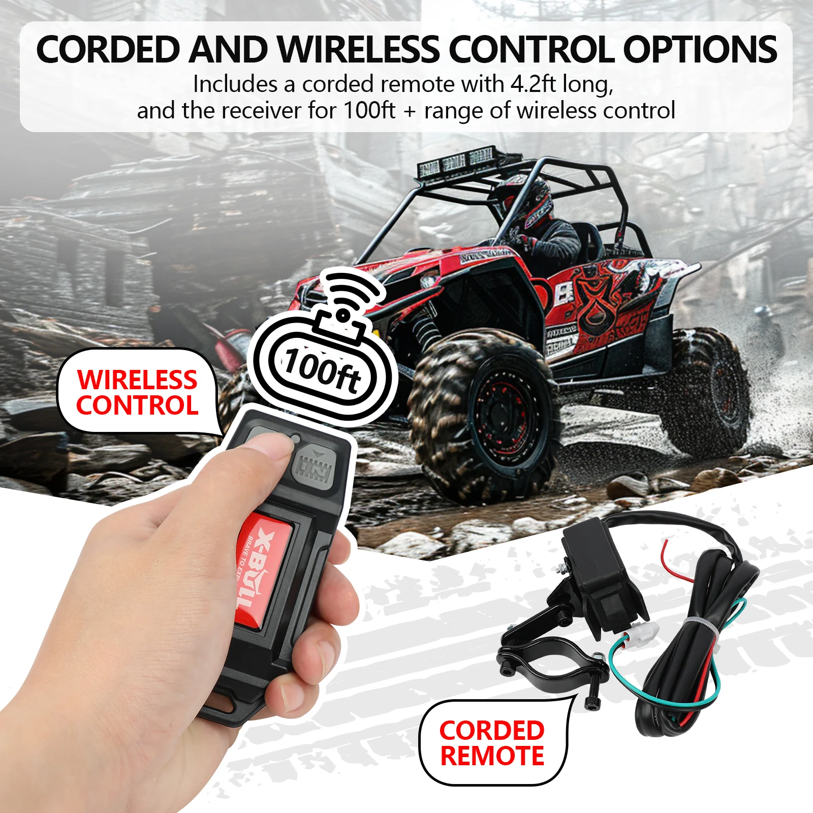 X-BULL 12V 2S Series Electric Winch 3000LBS 15M Synthetic Rope ATV UTV Boat Trailer Winch - Image 8