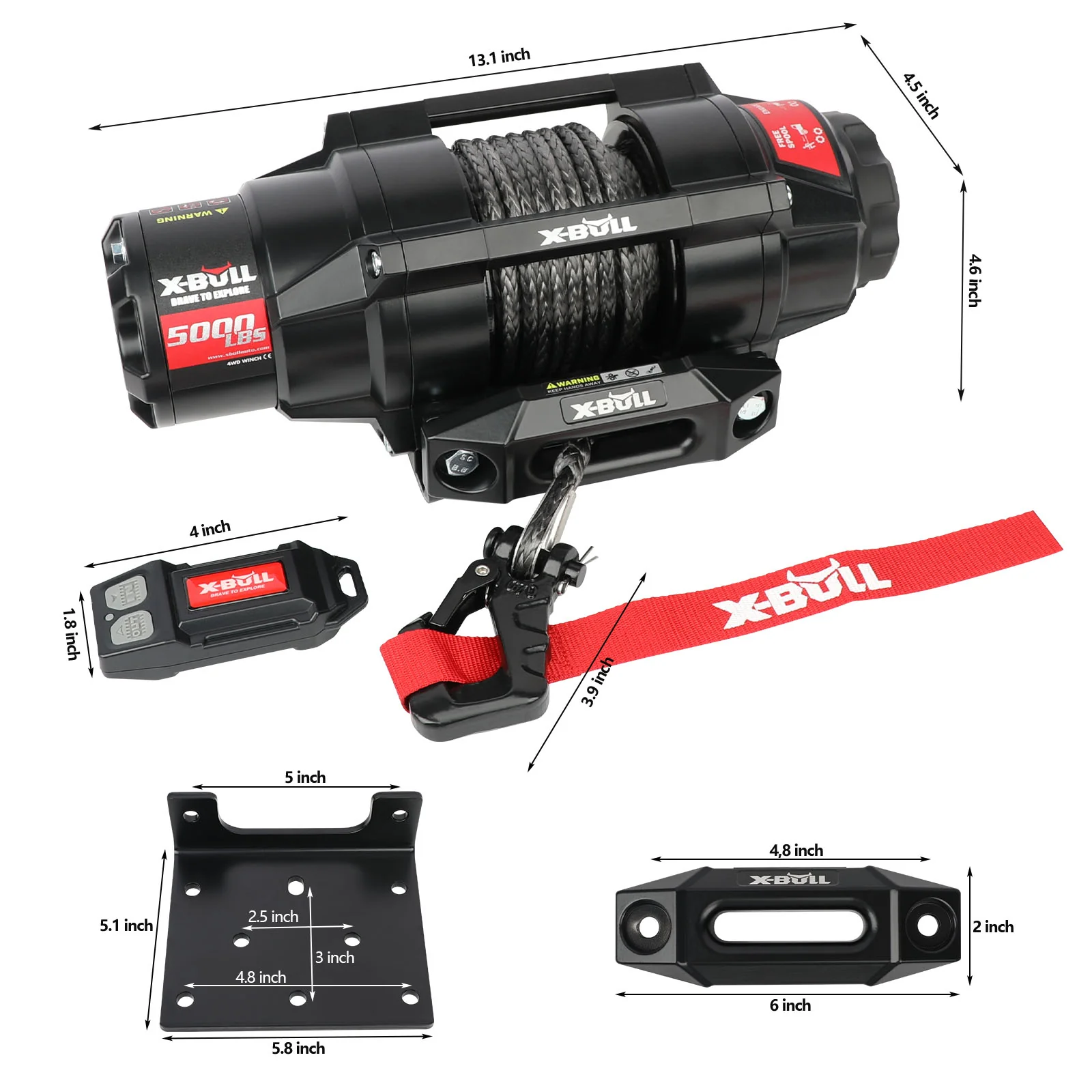 X-BULL 12V 2S Series Electric Winch 5000LBS 15M Synthetic Rope ATV UTV Boat Trailer Winch - Image 10