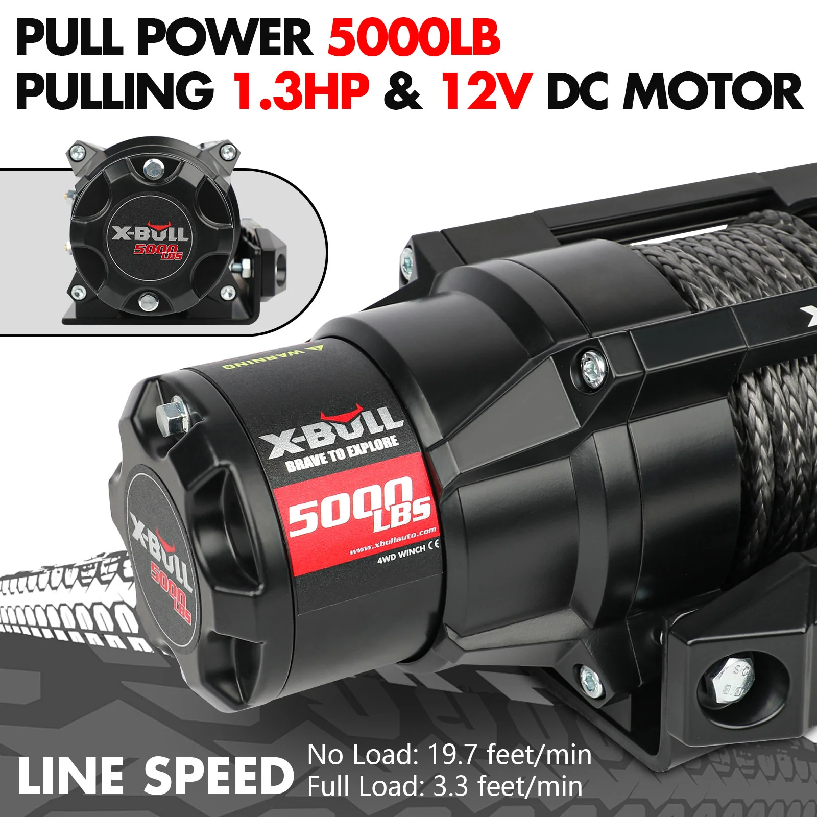 X-BULL 12V 2S Series Electric Winch 5000LBS 15M Synthetic Rope ATV UTV Boat Trailer Winch - Image 6