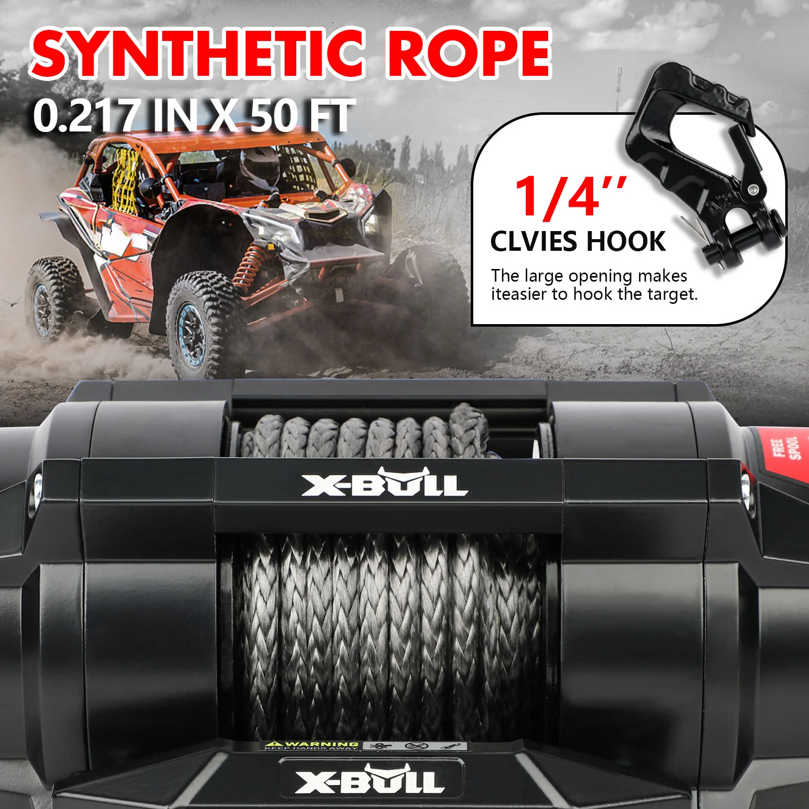 X-BULL 12V 2S Series Electric Winch 5000LBS 15M Synthetic Rope ATV UTV Boat Trailer Winch - Image 7