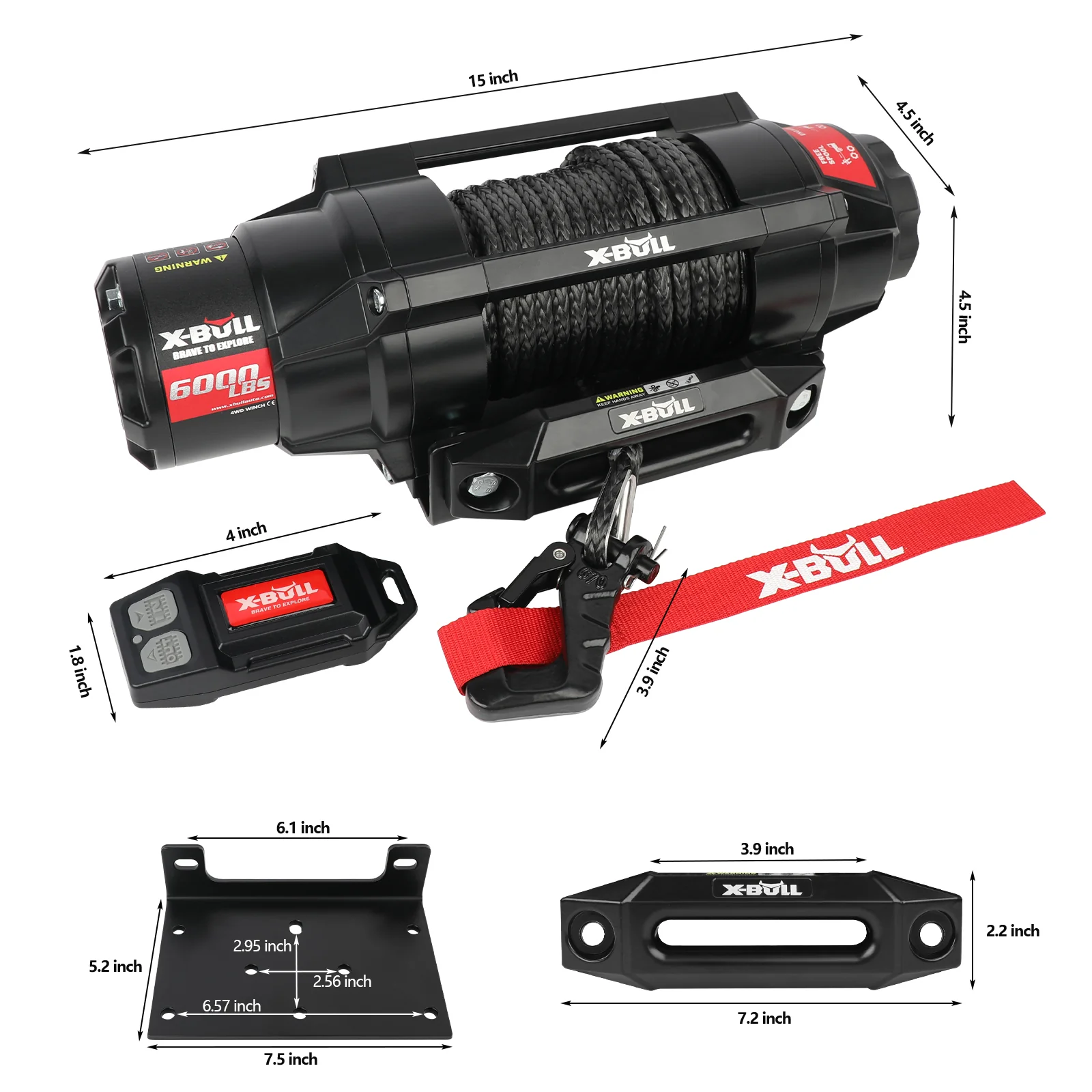 X-BULL 12V 2S Series Electric Winch 6000LBS 15M Synthetic Rope ATV UTV Boat Trailer Winch - Image 3