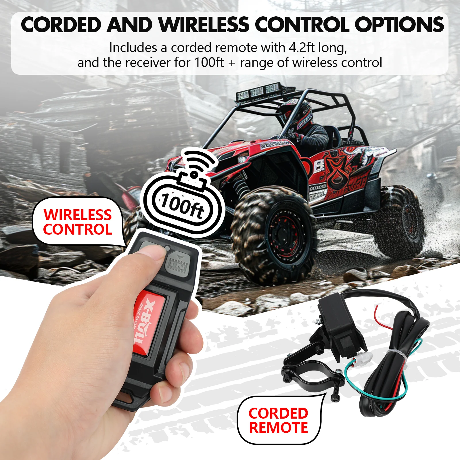 X-BULL 12V 2S Series Electric Winch 6000LBS 15M Synthetic Rope ATV UTV Boat Trailer Winch - Image 5