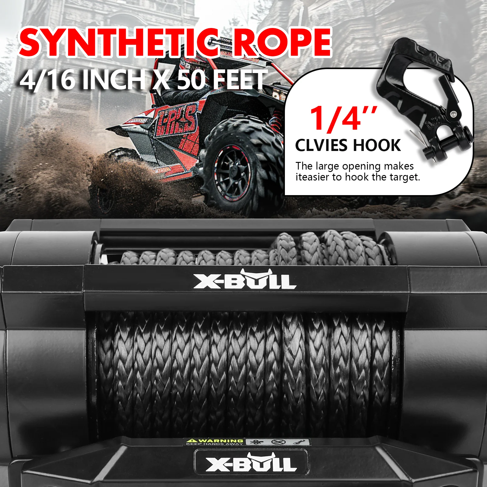 X-BULL 12V 2S Series Electric Winch 6000LBS 15M Synthetic Rope ATV UTV Boat Trailer Winch - Image 8