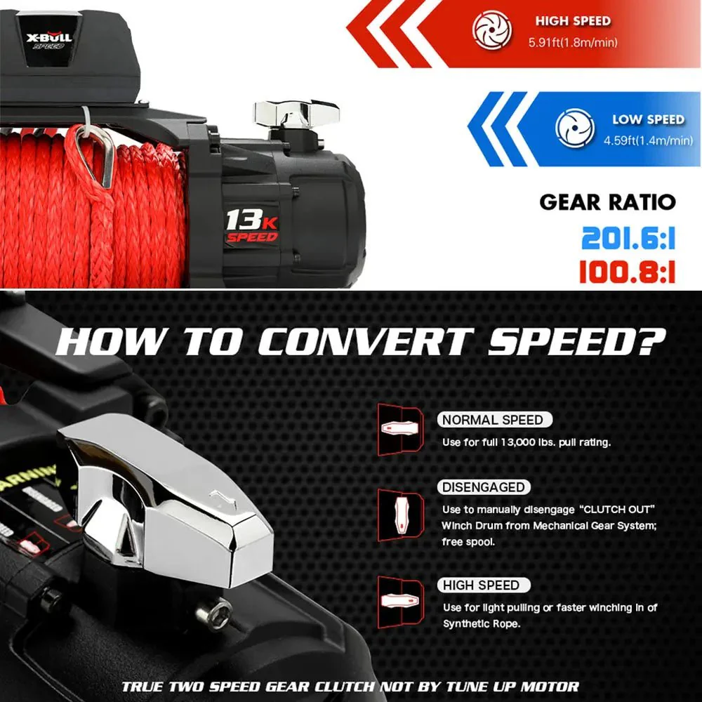 X-BULL High Speed Electric Winch XRS 13000 LBS 12V Synthetic Rope for SUV Jeep Truck 4WD - Image 14