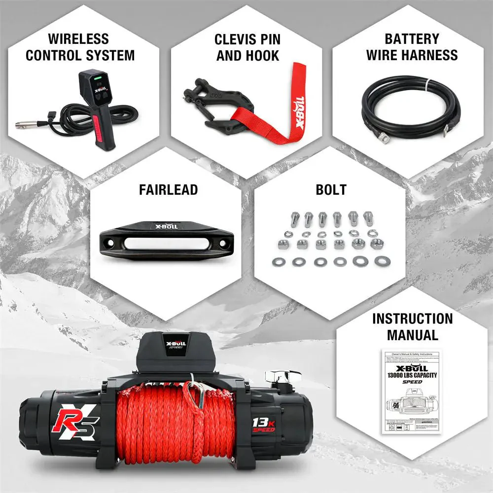 X-BULL High Speed Electric Winch XRS 13000 LBS 12V Synthetic Rope for SUV Jeep Truck 4WD - Image 16
