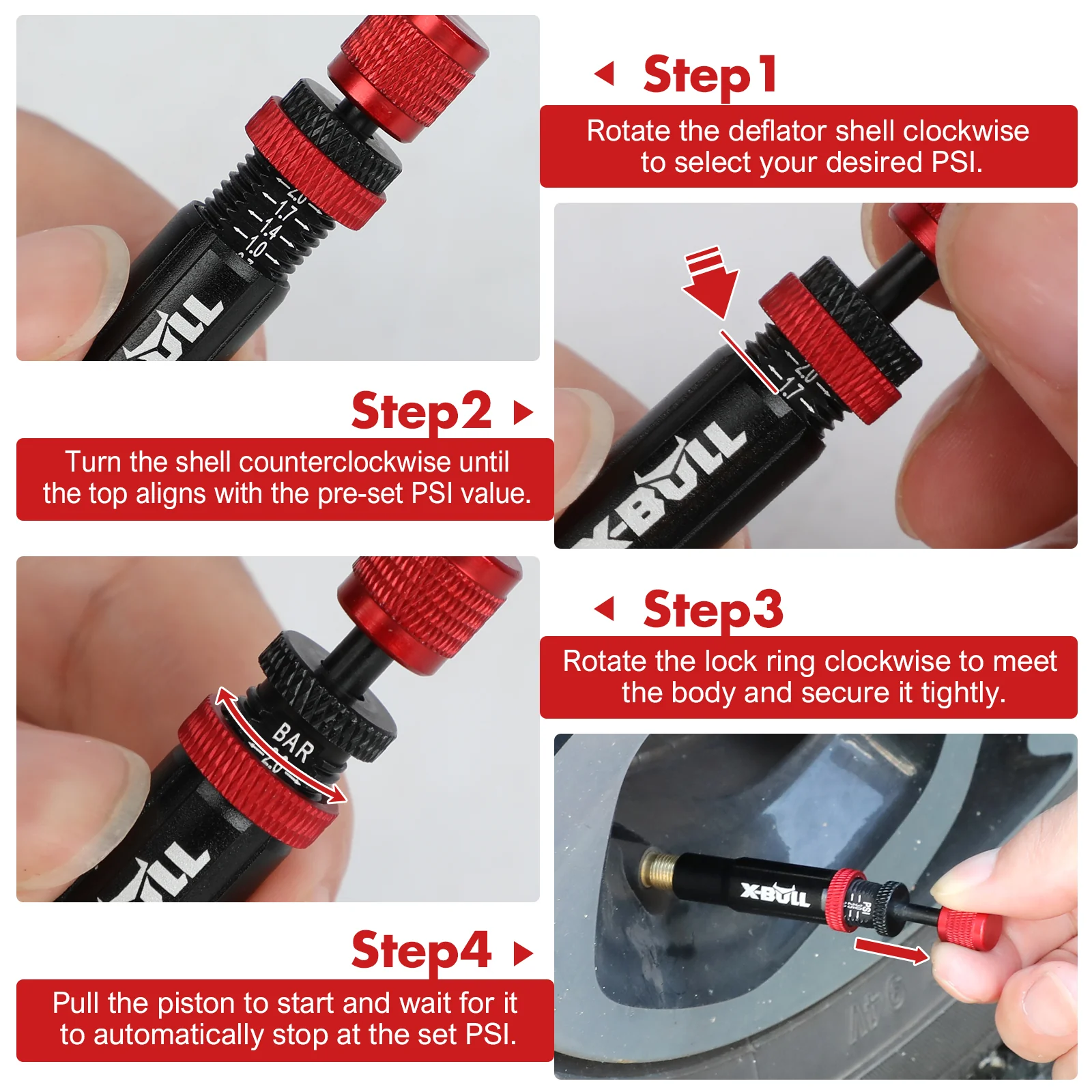 X-BULL 4PCS Tyre Deflators Air Quick Deflator Adjustable 10~30 PSI Tire Valve - Image 3