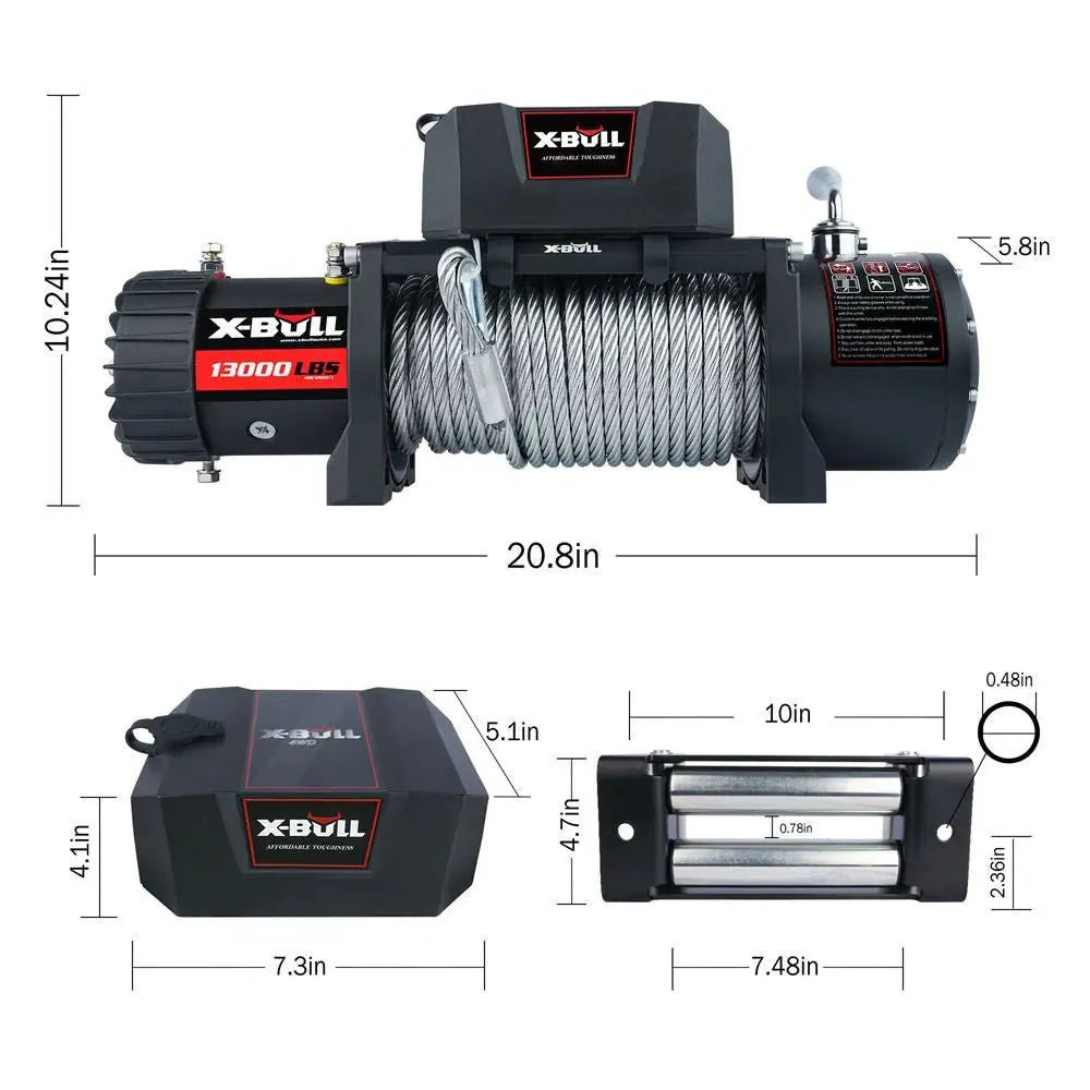X-BULL Electric Winch 13000 LBS 12V Steel Cable SUV Jeep Truck 4WD - Image 5