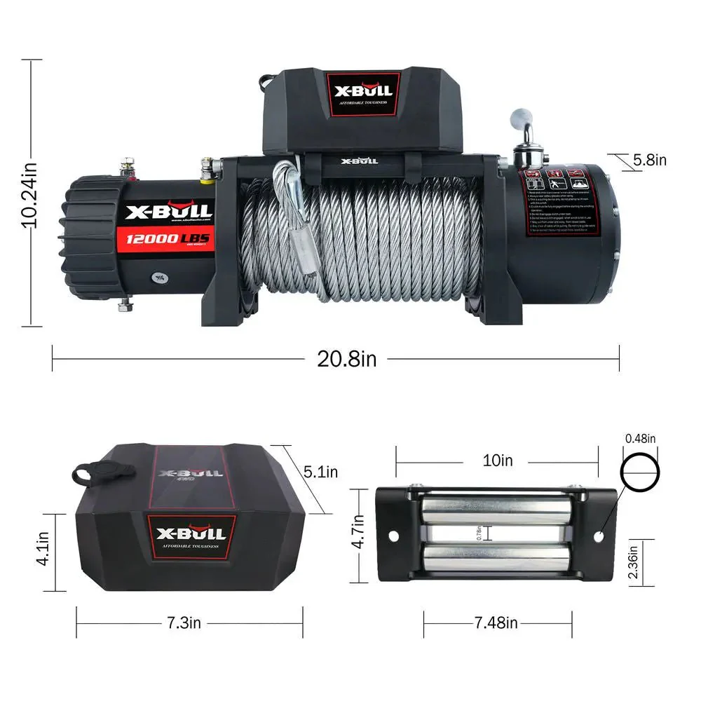 X-BULL Electric Winch 12000 LBS 12V Steel Cable SUV Jeep Truck 4WD - Image 4