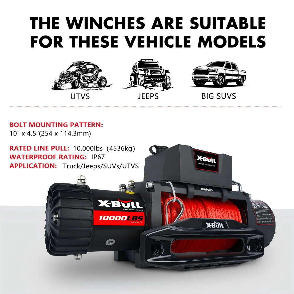 X-BULL Electric Winch 10000 LBS 12V Synthetic Rope SUV Jeep Truck 4WD - Image 3