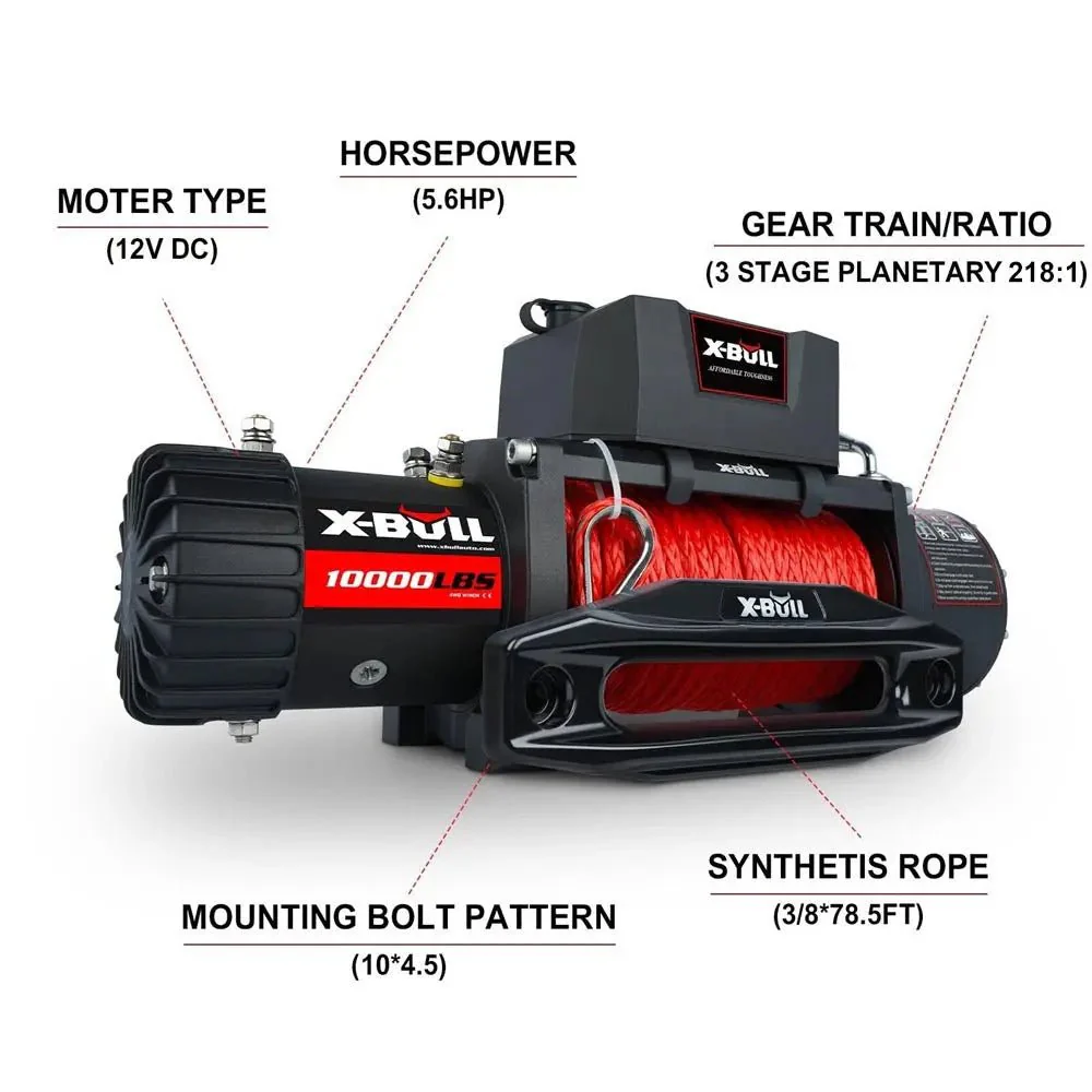 X-BULL Electric Winch 10000 LBS 12V Synthetic Rope SUV Jeep Truck 4WD - Image 4