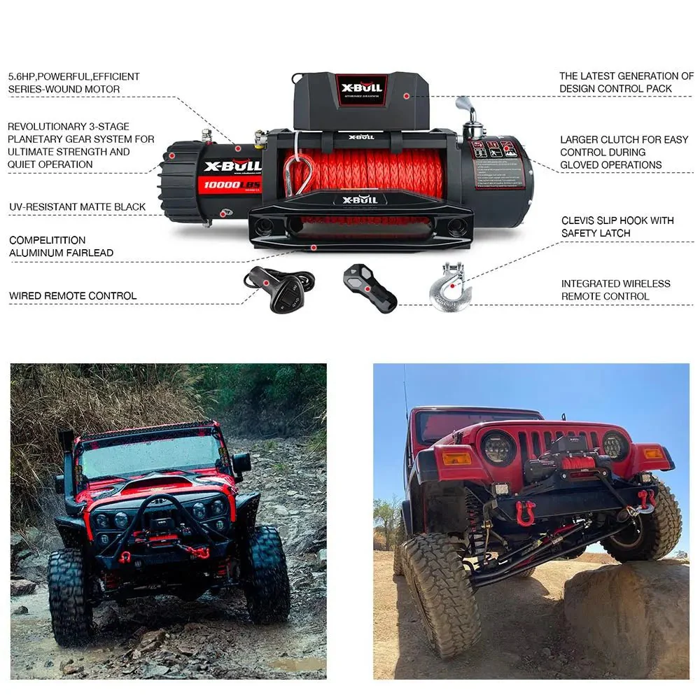 X-BULL Electric Winch 10000 LBS 12V Synthetic Rope SUV Jeep Truck 4WD - Image 9