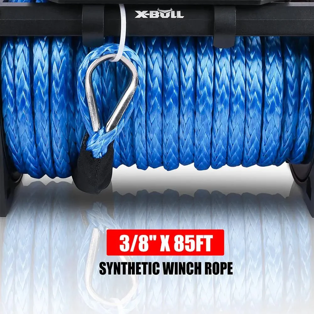 X-BULL Electric Winch 13000 LBS 12V Synthetic Rope SUV Jeep Truck 4WD Blue with Cover - Image 6
