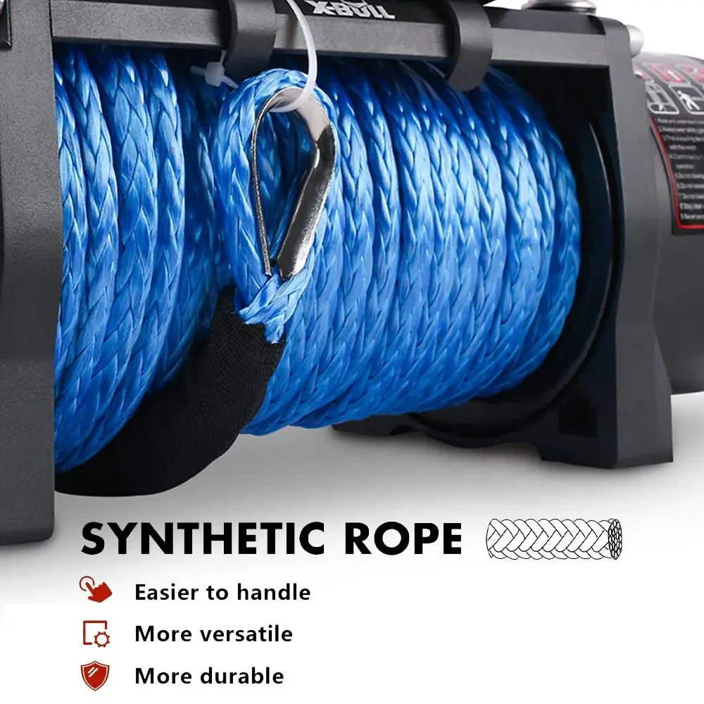 X-BULL Electric Winch 13000 LBS 12V Synthetic Rope SUV Jeep Truck 4WD Blue with Cover - Image 7