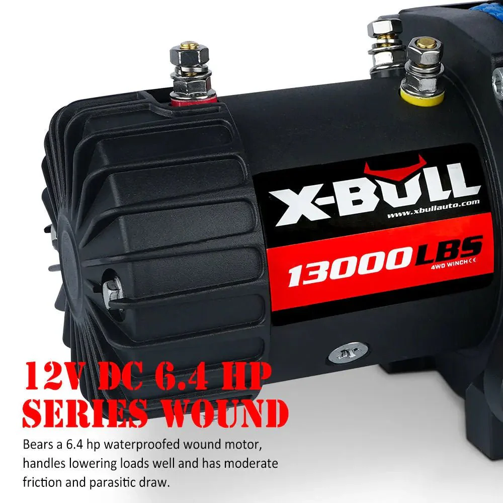 X-BULL Electric Winch 13000 LBS 12V Synthetic Rope SUV Jeep Truck 4WD Blue with Cover - Image 8