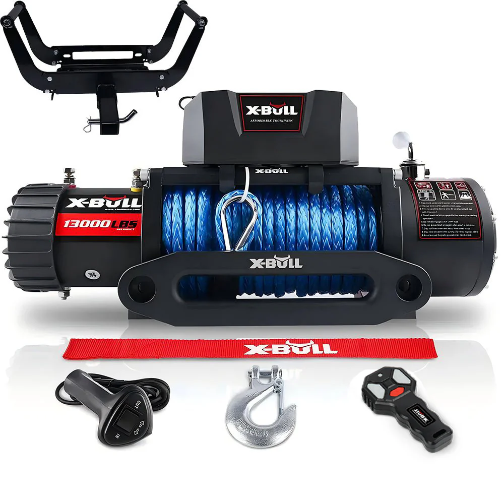 X-BULL Electric Winch 13000 LBS 12V Synthetic Rope SUV Jeep Truck 4WD Blue - Image 4