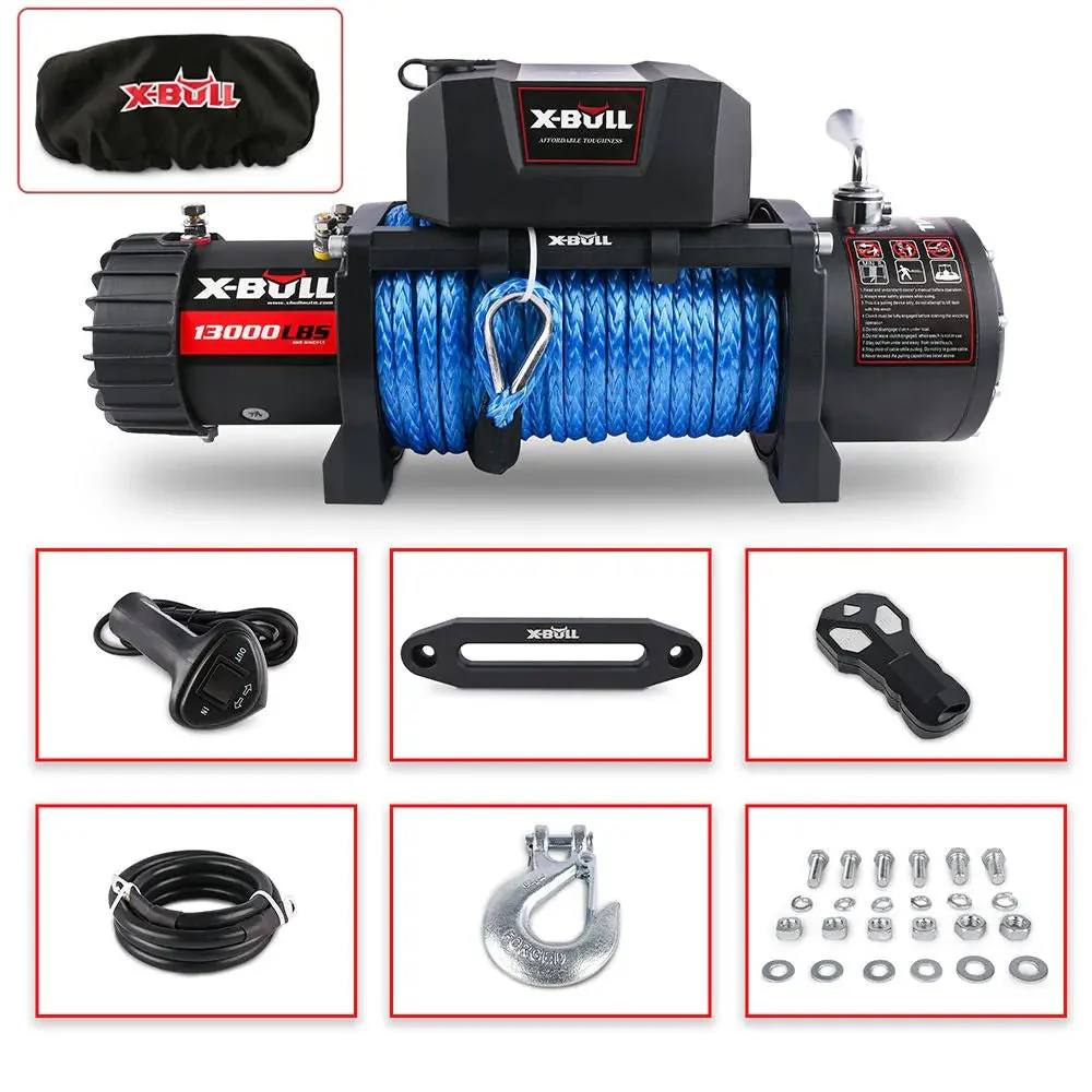 X-BULL Electric Winch 13000 LBS 12V Synthetic Rope SUV Jeep Truck 4WD Blue - Image 5