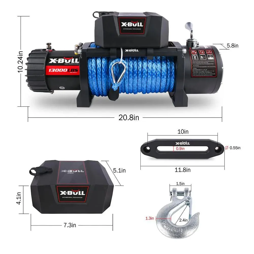 X-BULL Electric Winch 13000 LBS 12V Synthetic Rope SUV Jeep Truck 4WD Blue - Image 8