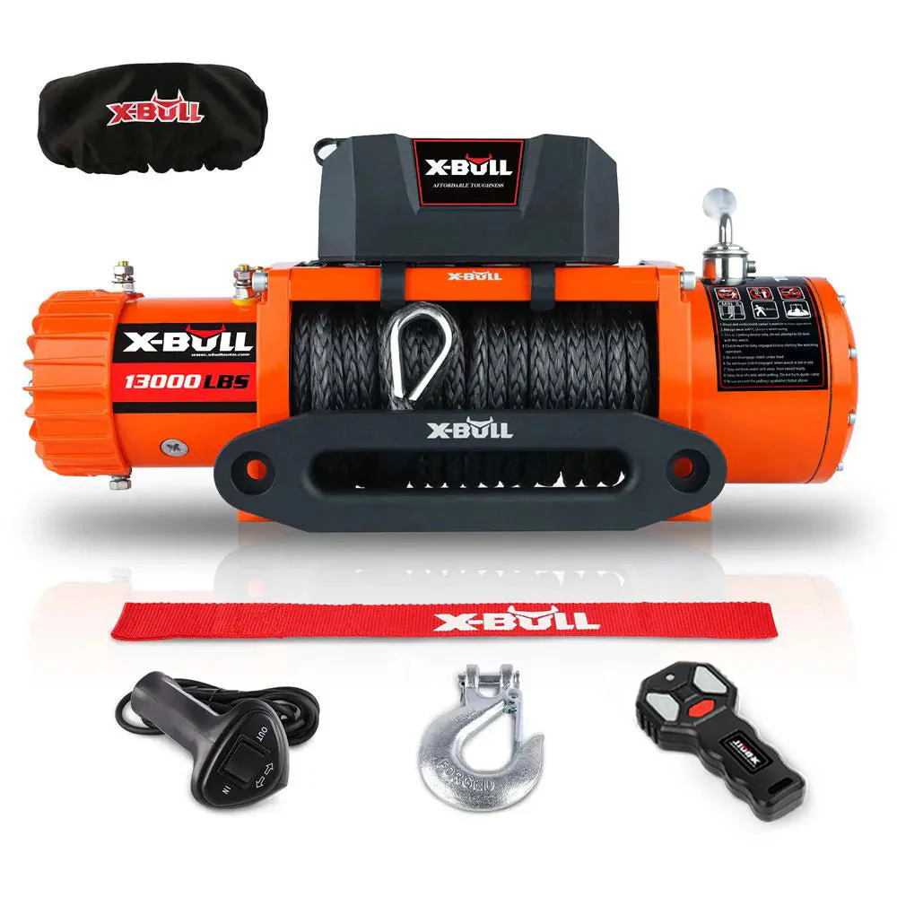 X-BULL Electric Winch 13000 LBS 12V Synthetic Rope SUV Jeep Truck 4WD Orange - Image 3
