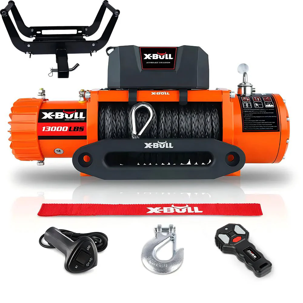 X-BULL Electric Winch 13000 LBS 12V Synthetic Rope SUV Jeep Truck 4WD Orange - Image 4