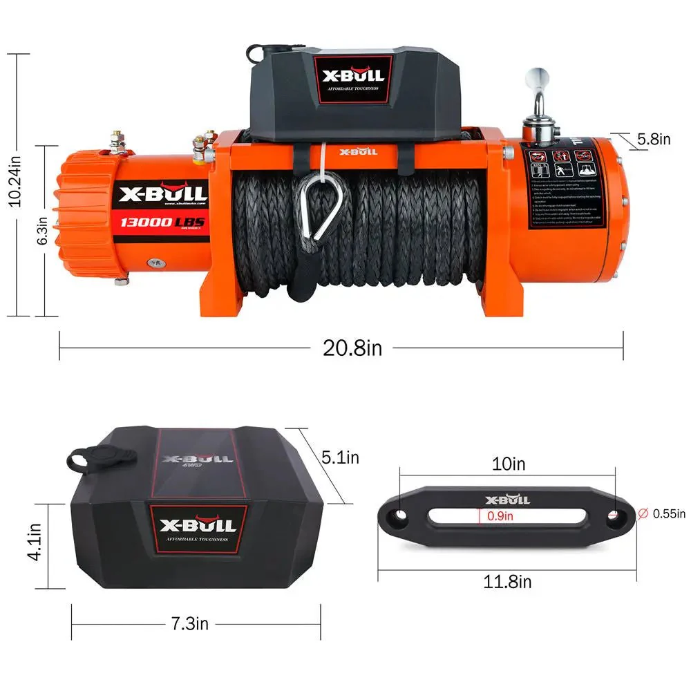 X-BULL Electric Winch 13000 LBS 12V Synthetic Rope SUV Jeep Truck 4WD Orange - Image 6