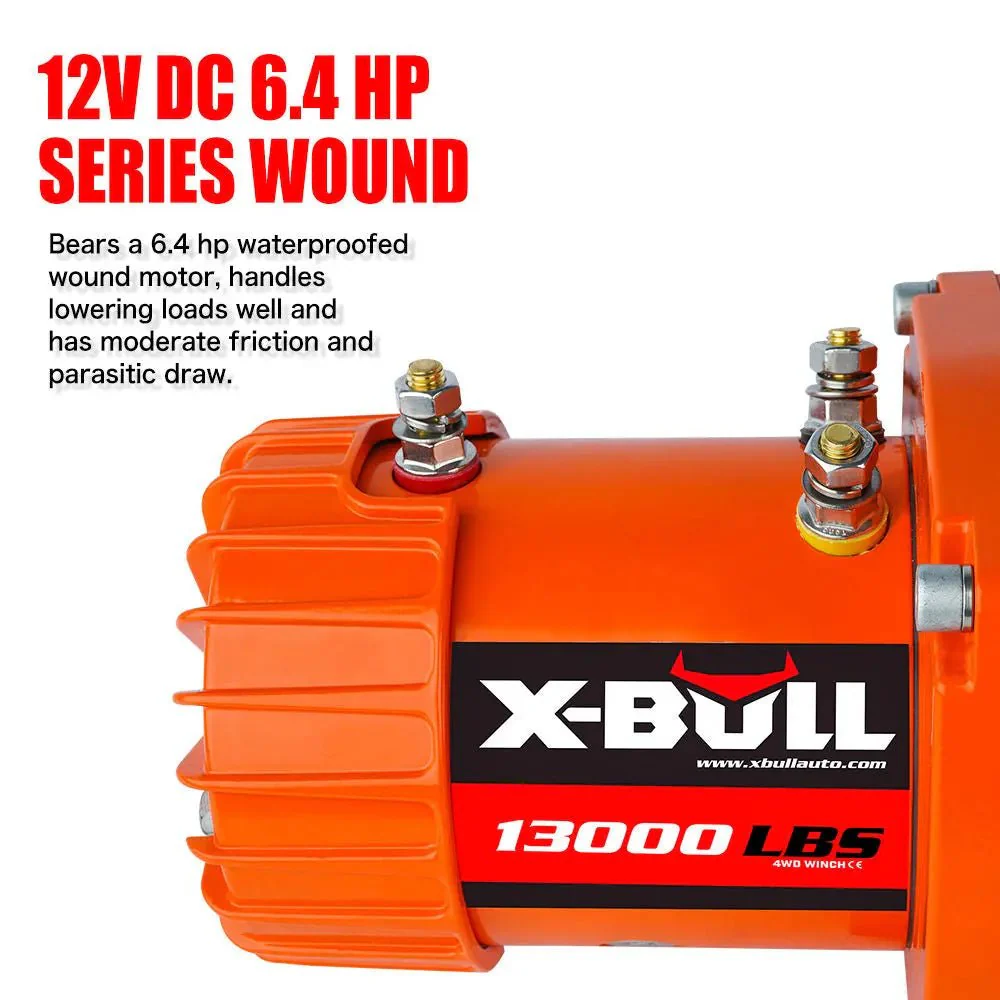 X-BULL Electric Winch 13000 LBS 12V Synthetic Rope SUV Jeep Truck 4WD Orange - Image 8