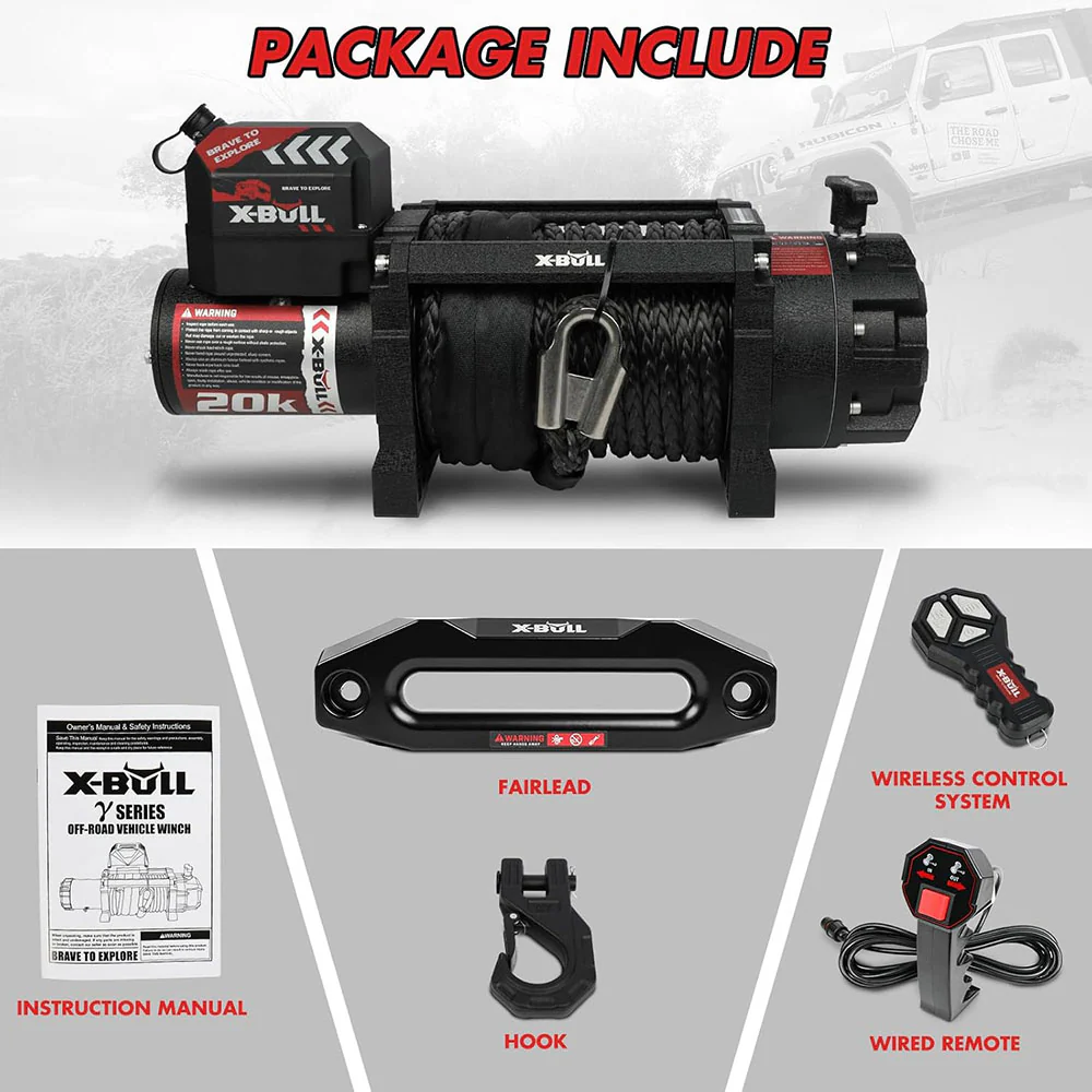 X-BULL Electric Winch 20000 LBS 12V Synthetic Rope SUV Jeep Truck 4WD - Image 6