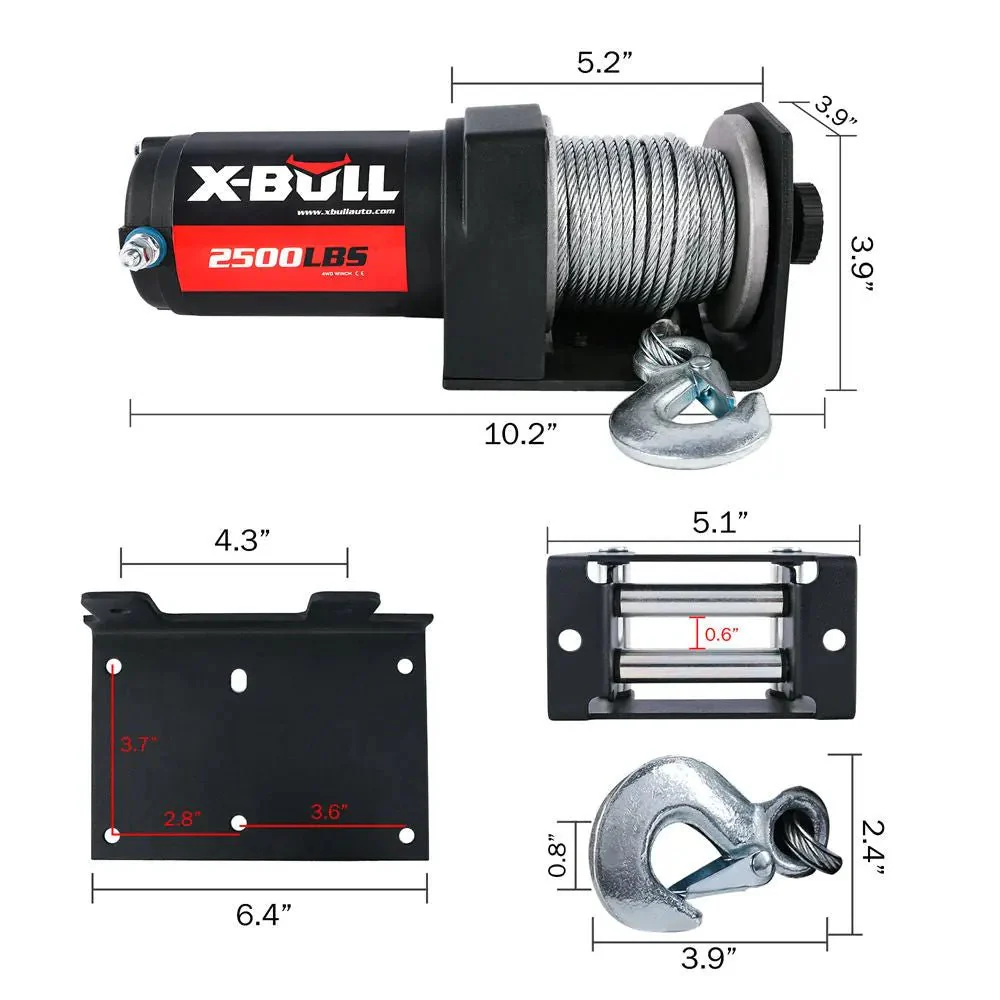 X-BULL Electric Winch 2500 LBS 12V Steel Cable ATV UTV Truck 4WD - Image 3
