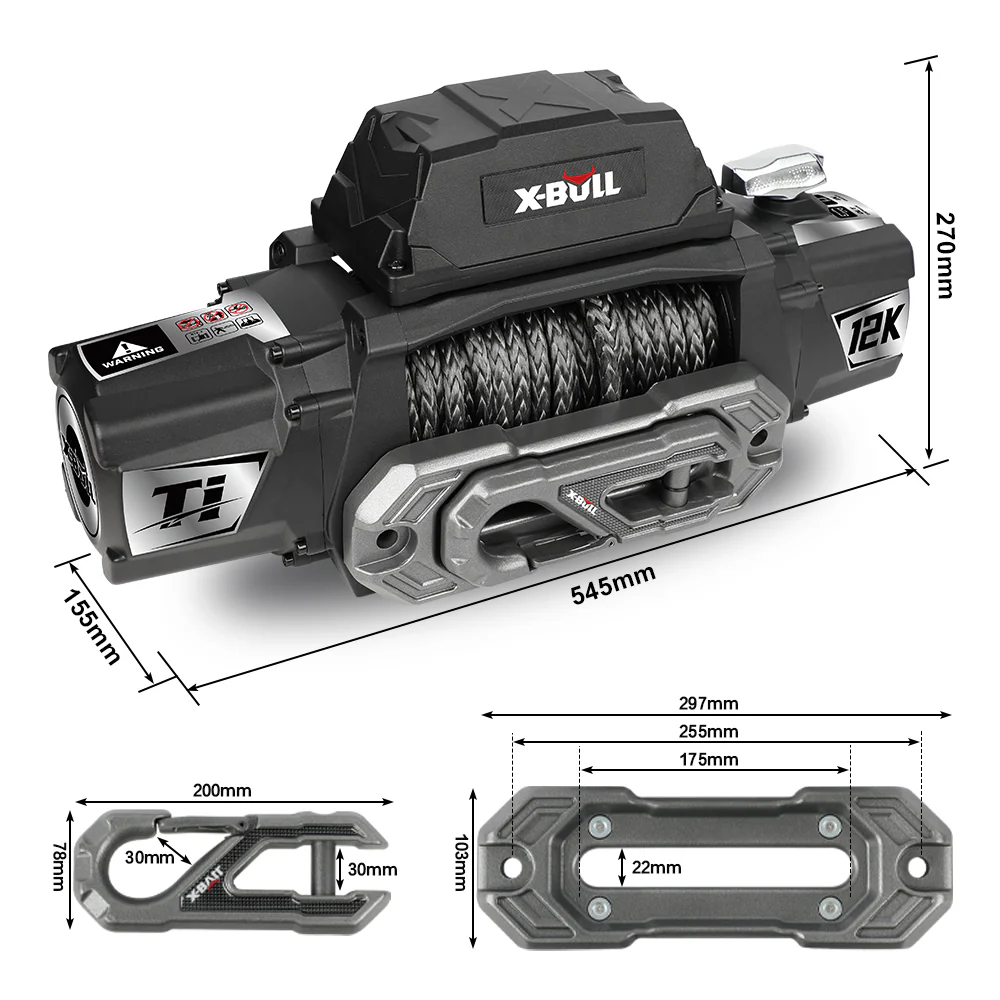 X-BULL Electric Winch Ti 12000 LBS 12V Synthetic Rope SUV Jeep Truck 4WD - Image 4