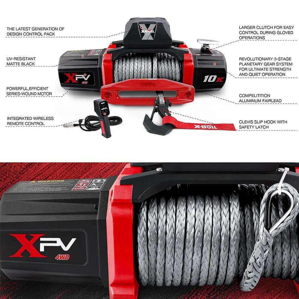 X-BULL Electric Winch XPV 10000 LBS 12V Synthetic Rope SUV Jeep Truck 4WD Grey - Image 8