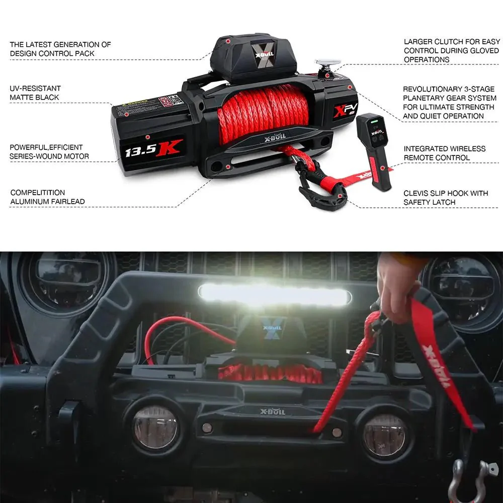 X-BULL Electric Winch XPV 13500 LBS 12V Synthetic Rope SUV Jeep Truck 4WD - Image 11