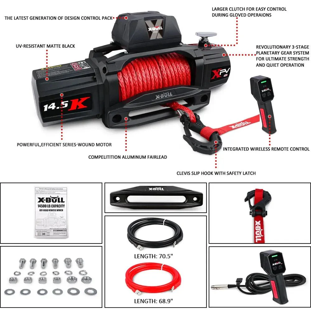 X-BULL Electric Winch XPV 14500 LBS 12V Synthetic Rope SUV Jeep Truck 4WD - Image 7