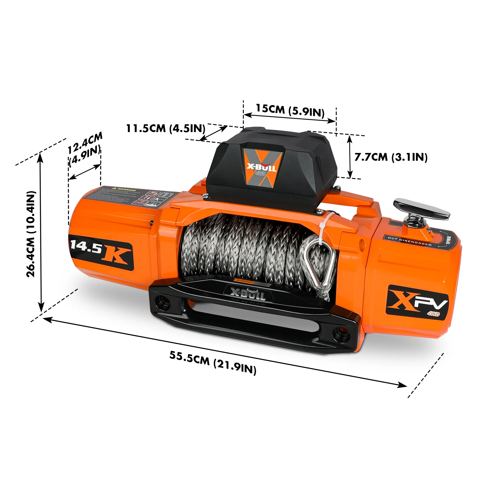 X-BULL Electric Winch XPV 14500 LBS 12V Synthetic Rope SUV Jeep Truck 4WD Orange - Image 4