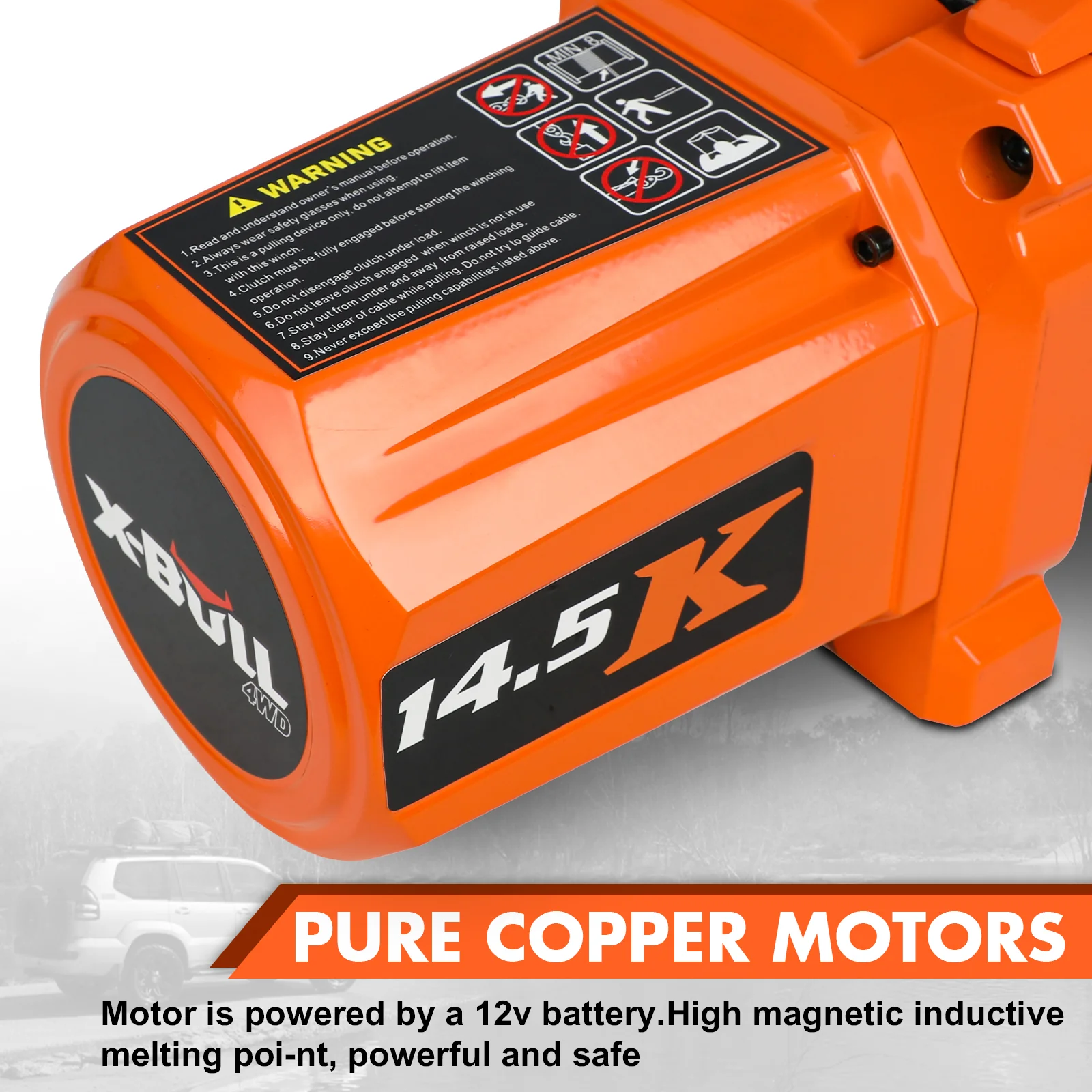 X-BULL Electric Winch XPV 14500 LBS 12V Synthetic Rope SUV Jeep Truck 4WD Orange - Image 6