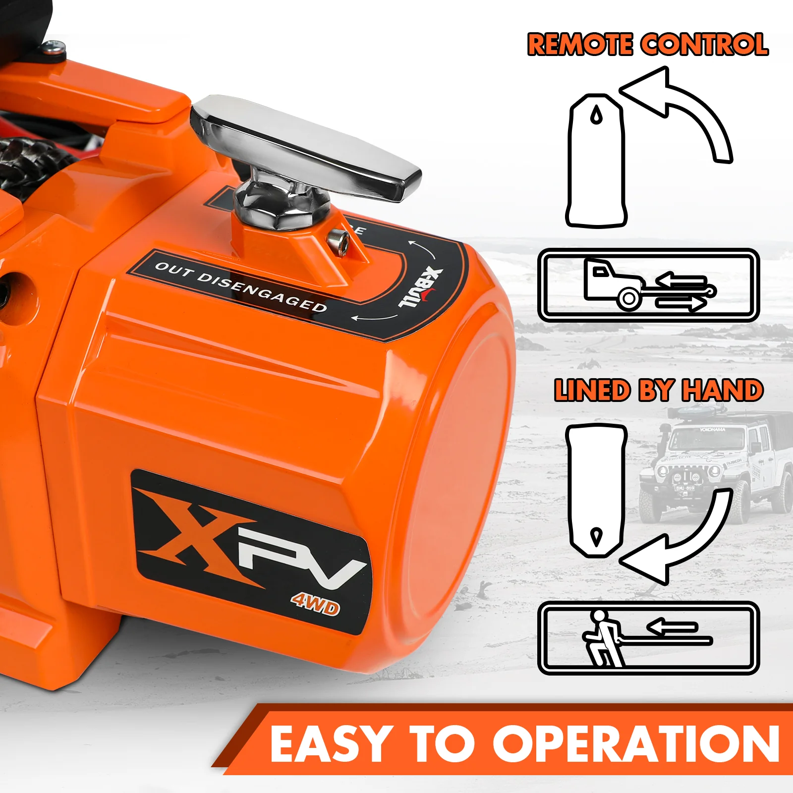 X-BULL Electric Winch XPV 14500 LBS 12V Synthetic Rope SUV Jeep Truck 4WD Orange - Image 7