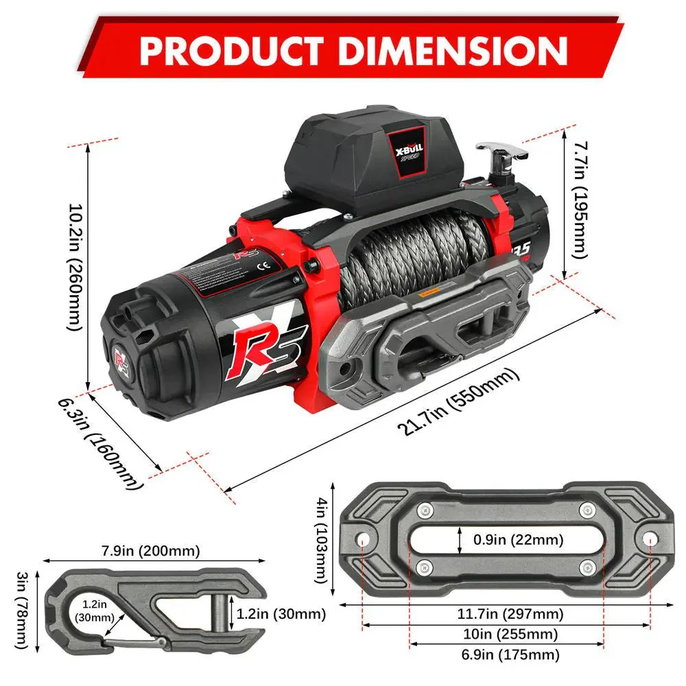 X-BULL Electric Winch XRS 13500 LBS 12V Synthetic Rope for Towing Truck Off Road with 2 in 1 Wireless Remote - Image 5