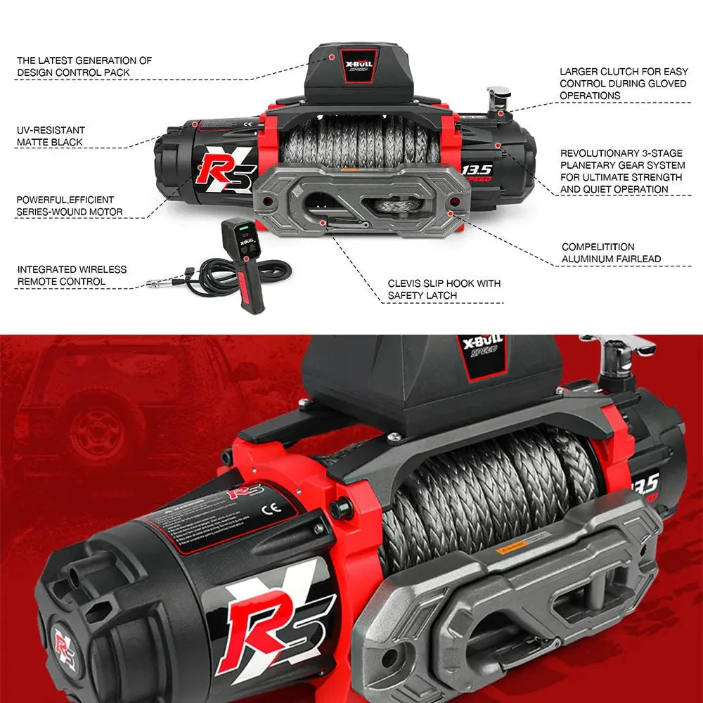X-BULL Electric Winch XRS 13500 LBS 12V Synthetic Rope for Towing Truck Off Road with 2 in 1 Wireless Remote - Image 9