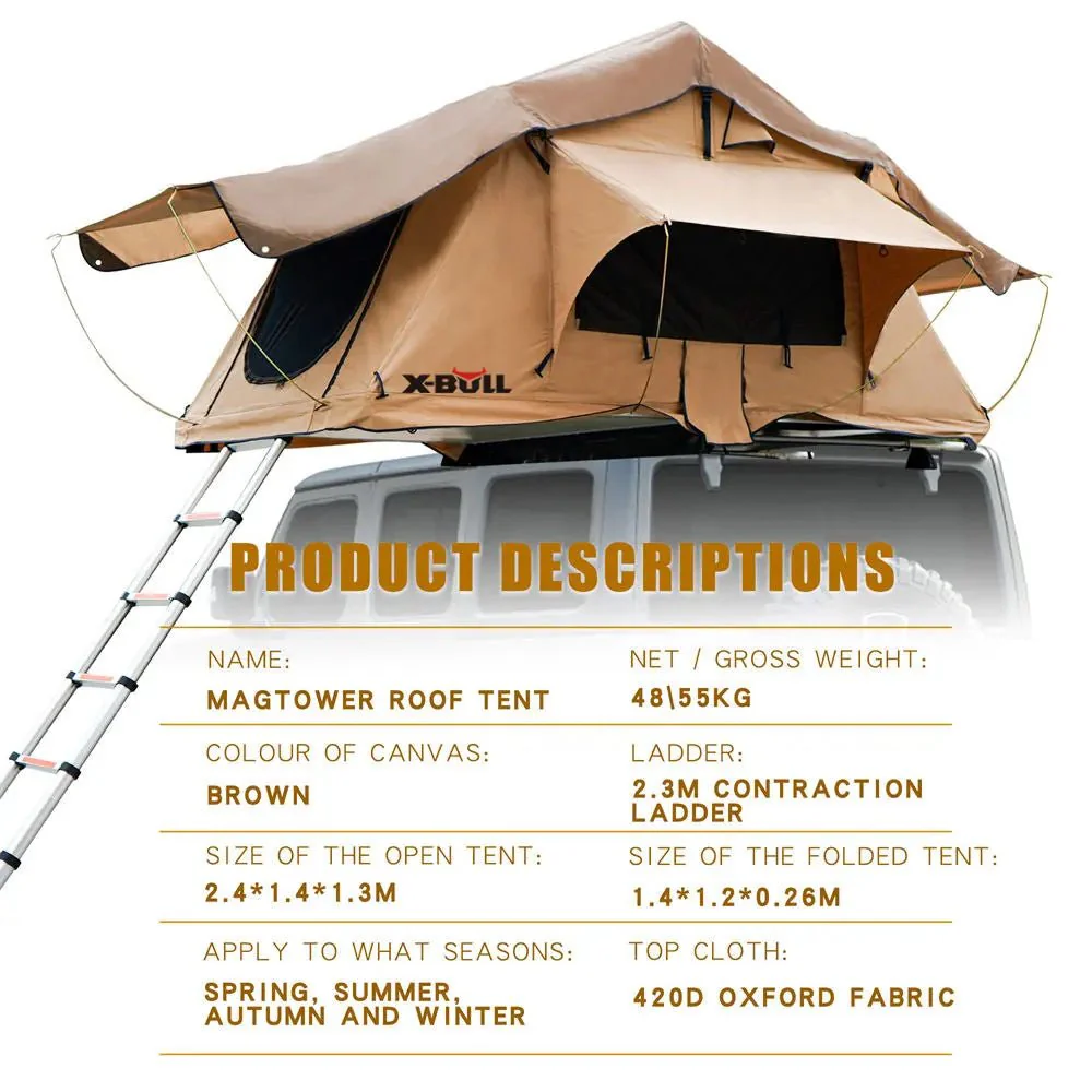 X-BULL 3 Person Magtower Roof Top Tent with Ladder & Mattress - Image 11