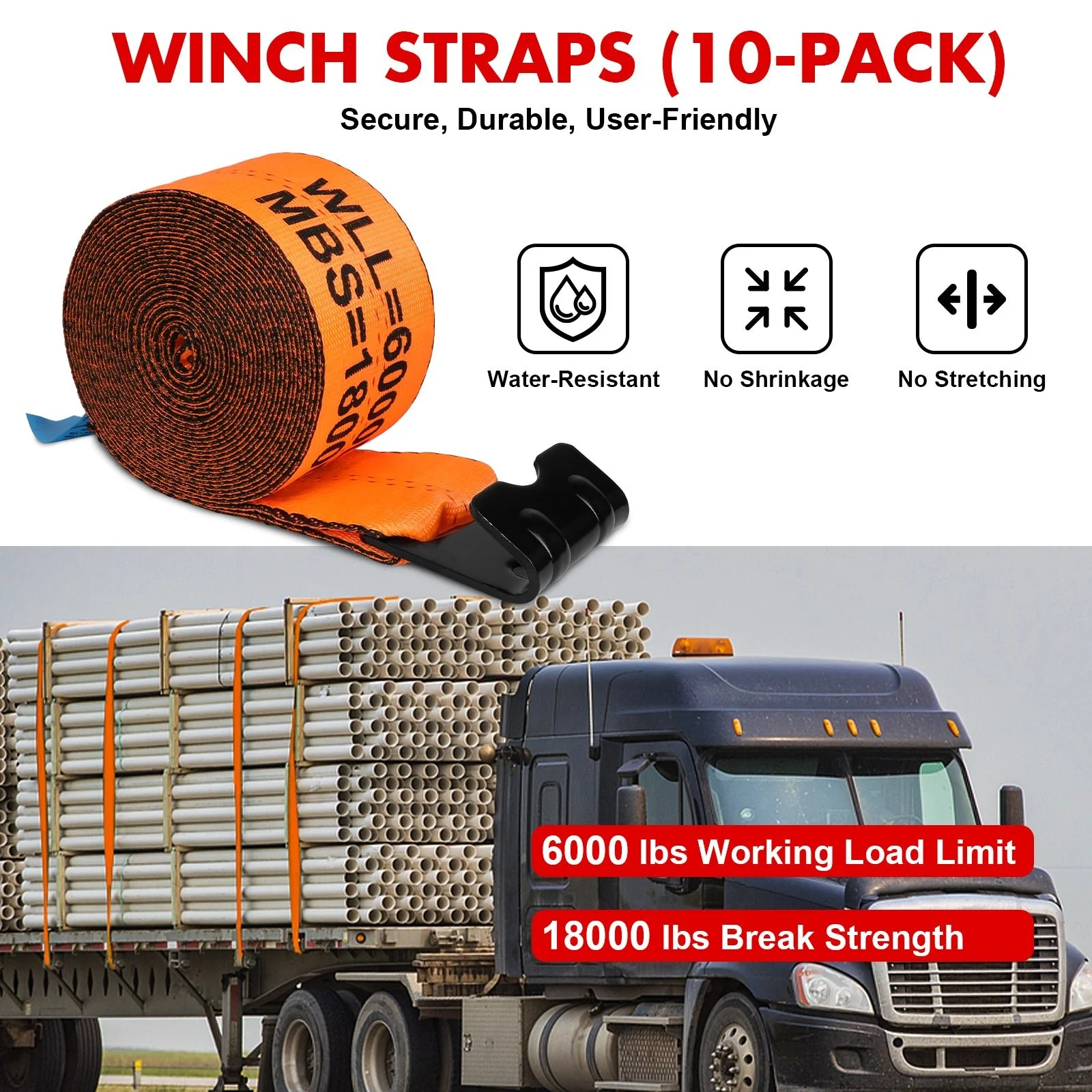 X-Bull Truck Tie-Down Straps 4in*30FT - Image 5
