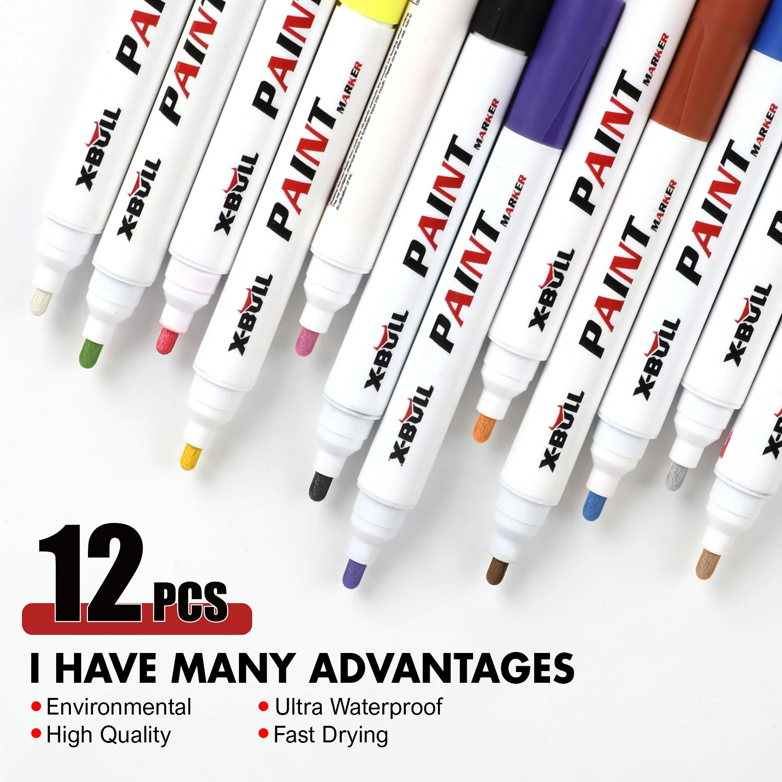 X-BULL Waterproof Permanent Paint Marker Pen Car Tyre Tire Rubber Metal 12PCS - Image 2