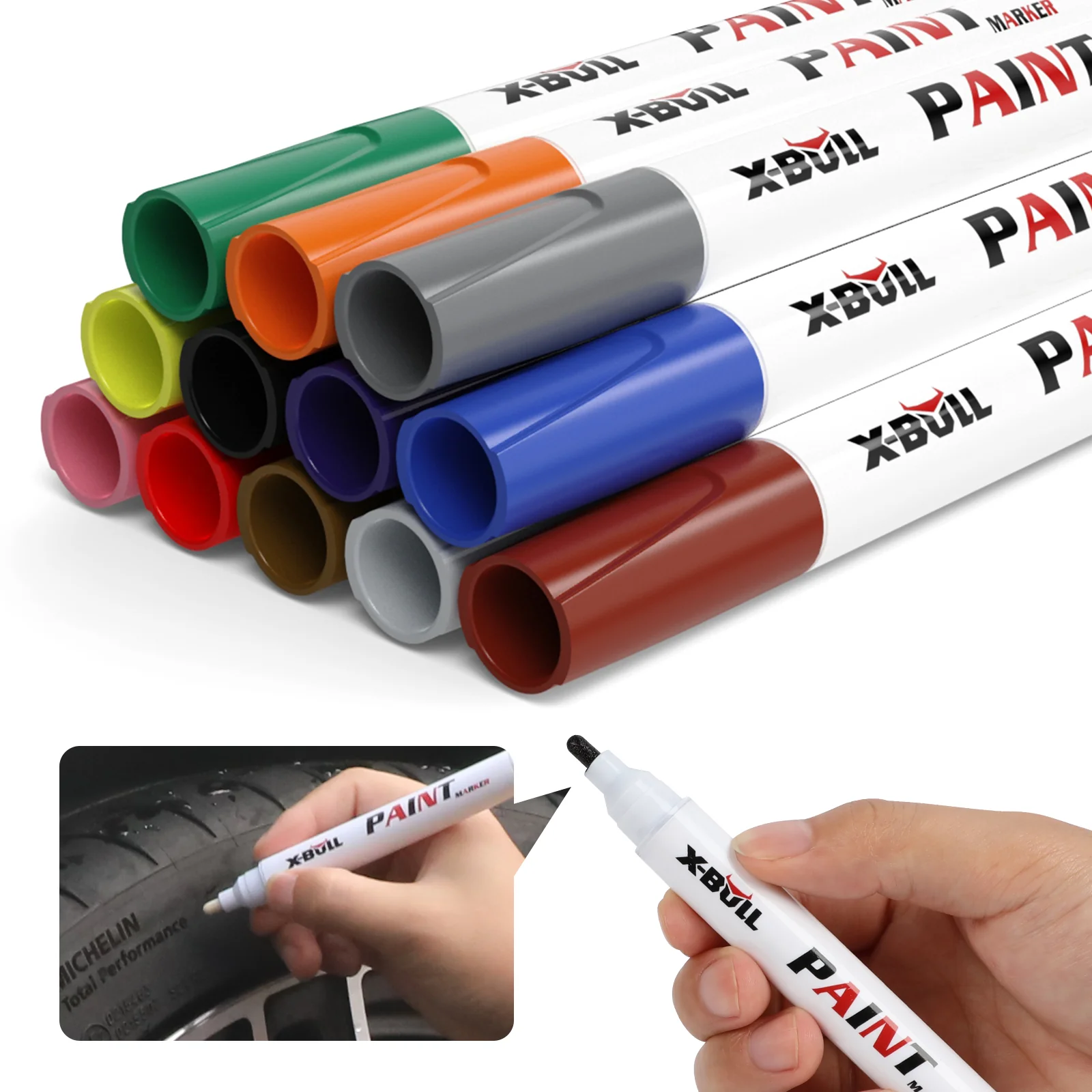 X-BULL Waterproof Permanent Paint Marker Pen Car Tyre Tire Rubber Metal 12PCS - Image 3
