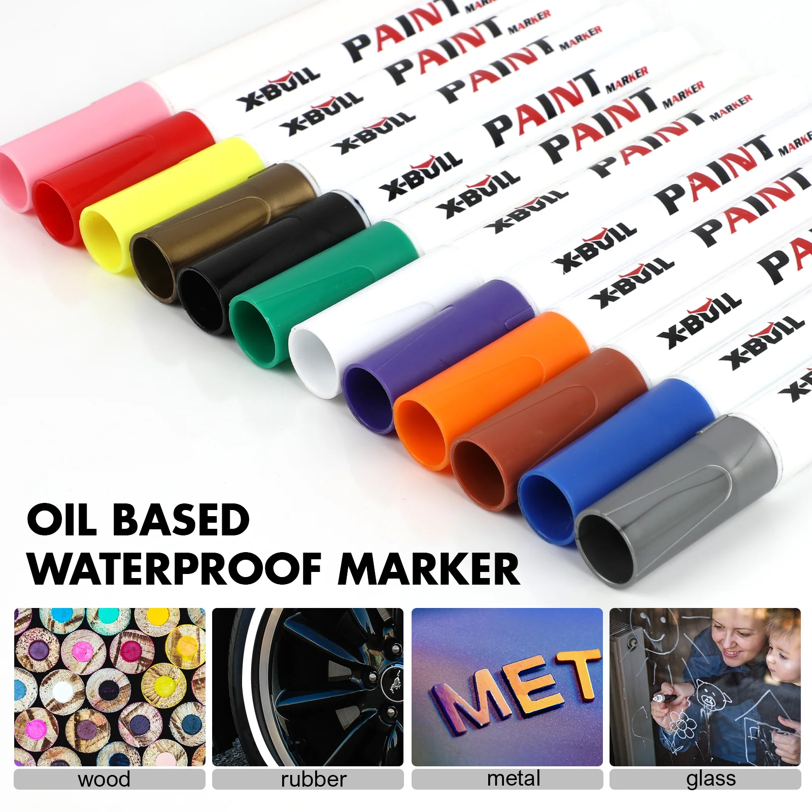 X-BULL Waterproof Permanent Paint Marker Pen Car Tyre Tire Rubber Metal 12PCS - Image 4