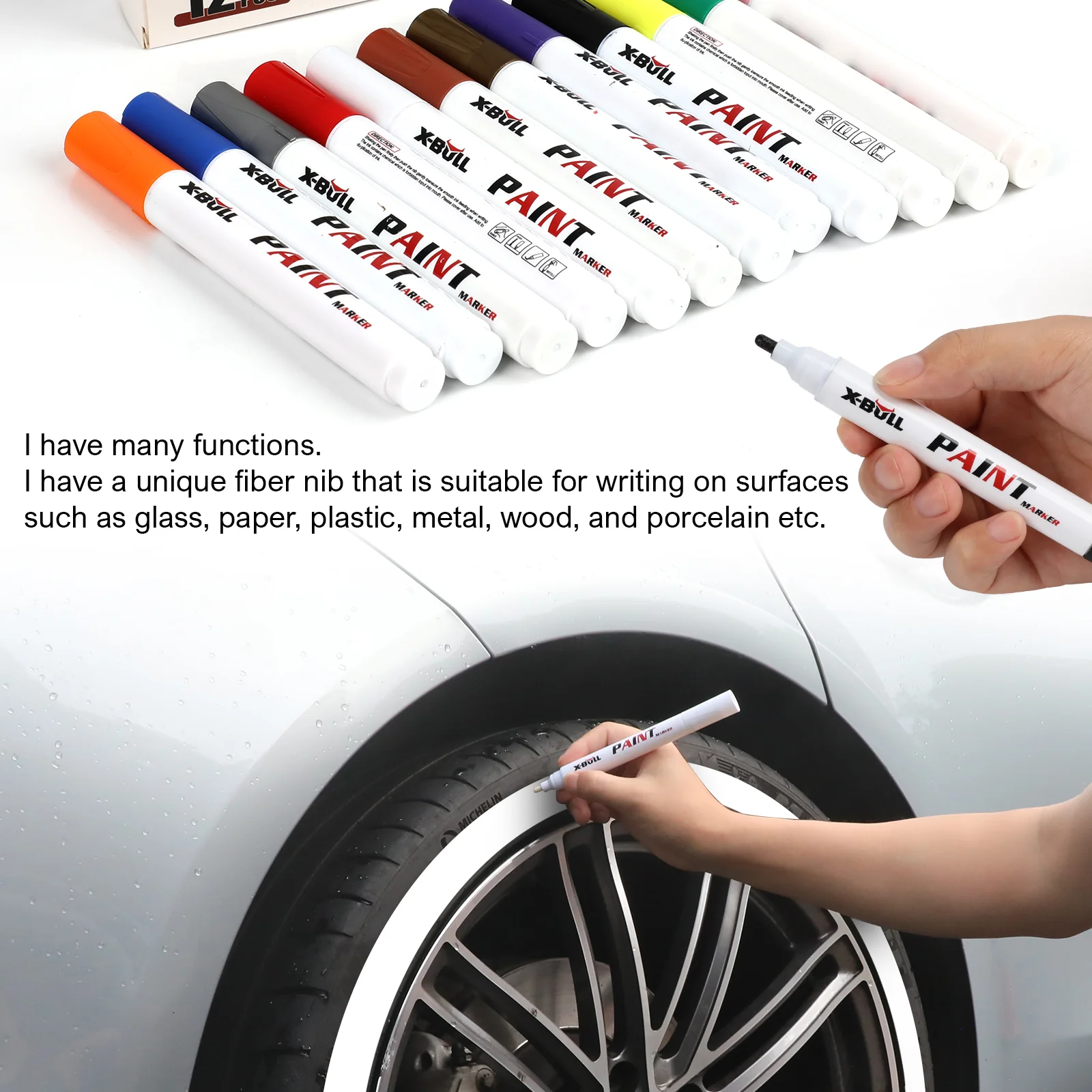X-BULL Waterproof Permanent Paint Marker Pen Car Tyre Tire Rubber Metal 12PCS - Image 6