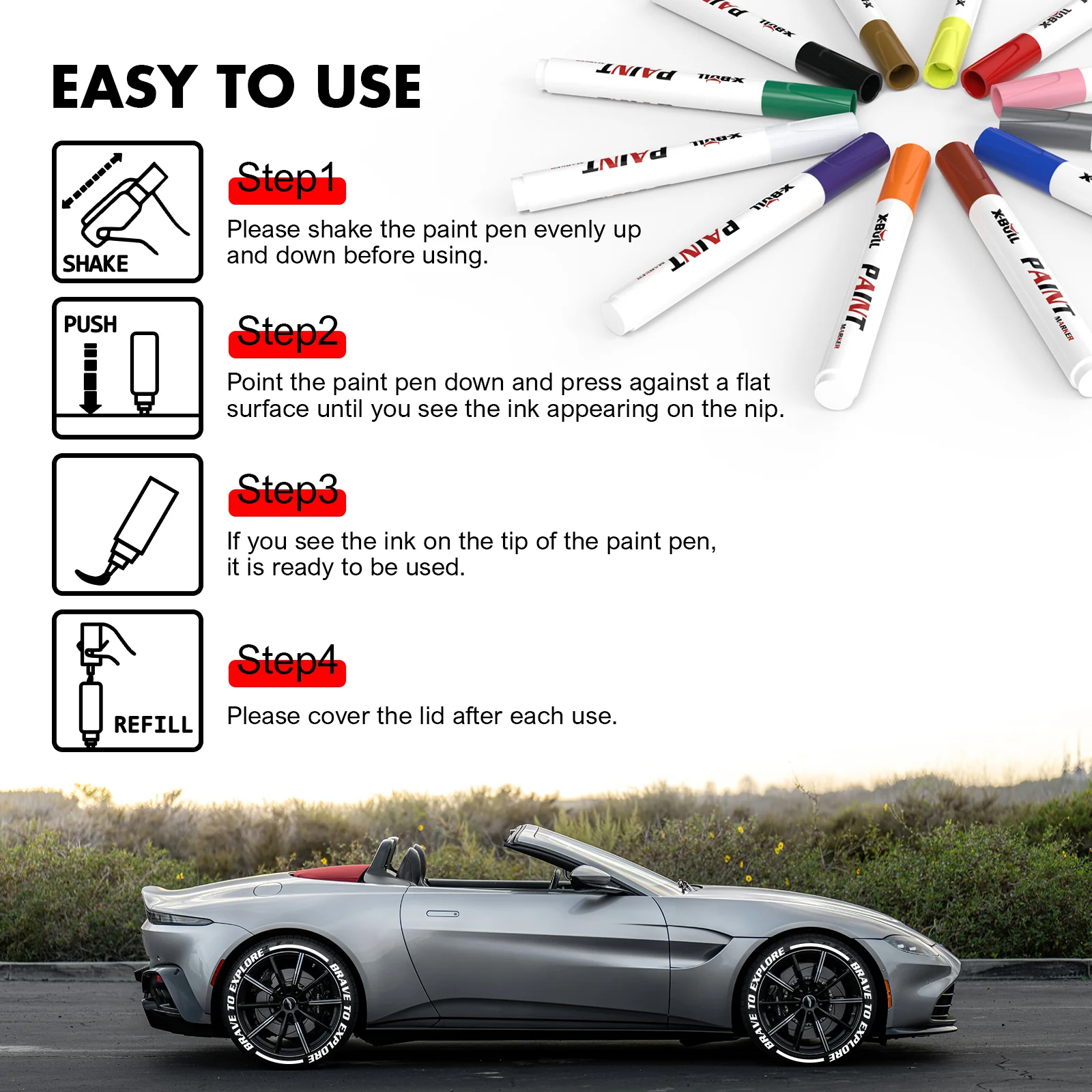 X-BULL Waterproof Permanent Paint Marker Pen Car Tyre Tire Rubber Metal 12PCS - Image 8