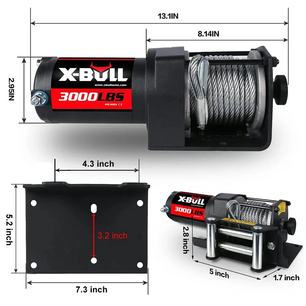 X-BULL Electric Winch 3000 LBS 12V Steel Cable ATV UTV Truck 4WD - Image 4