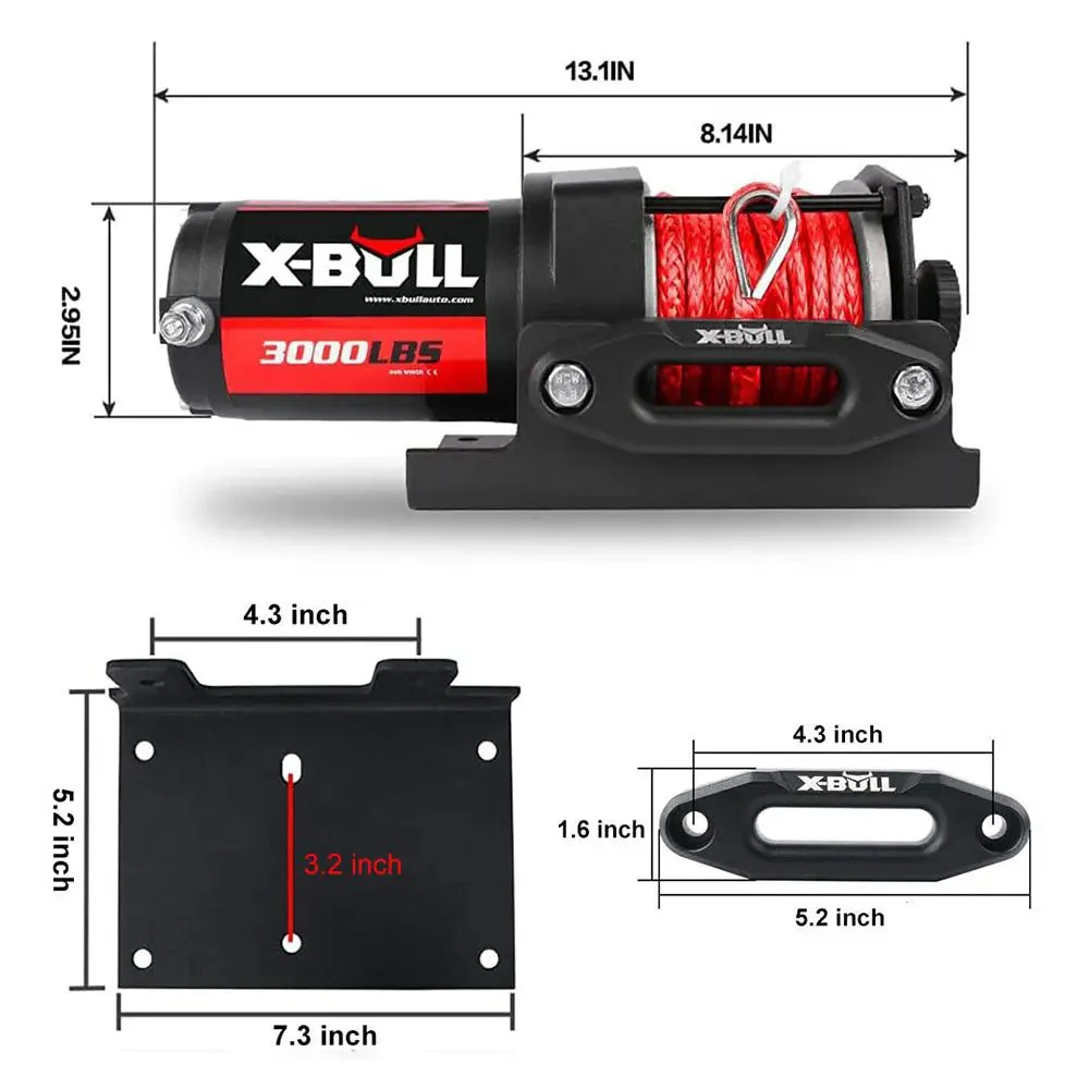 X-BULL Electric Winch 3000 LBS 12V Synthetic Rope ATV UTV Boat Truck 4WD - Image 4