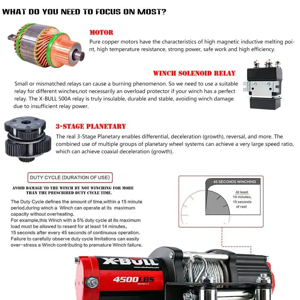 X-BULL Electric Winch 4500 LBS 12V Steel Cable ATV UTV Truck 4WD - Image 11